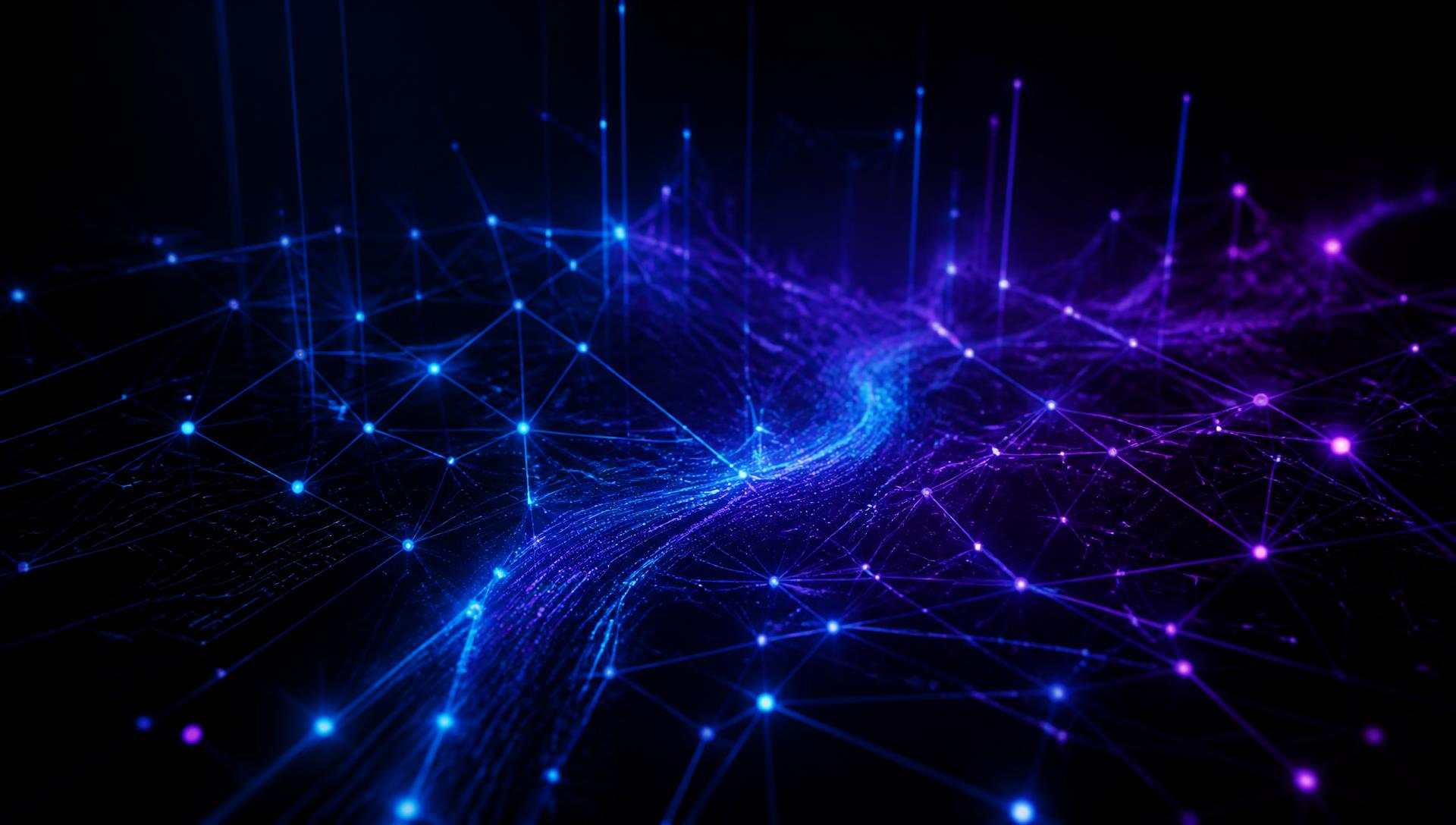 Rede neural digital em azul e roxo